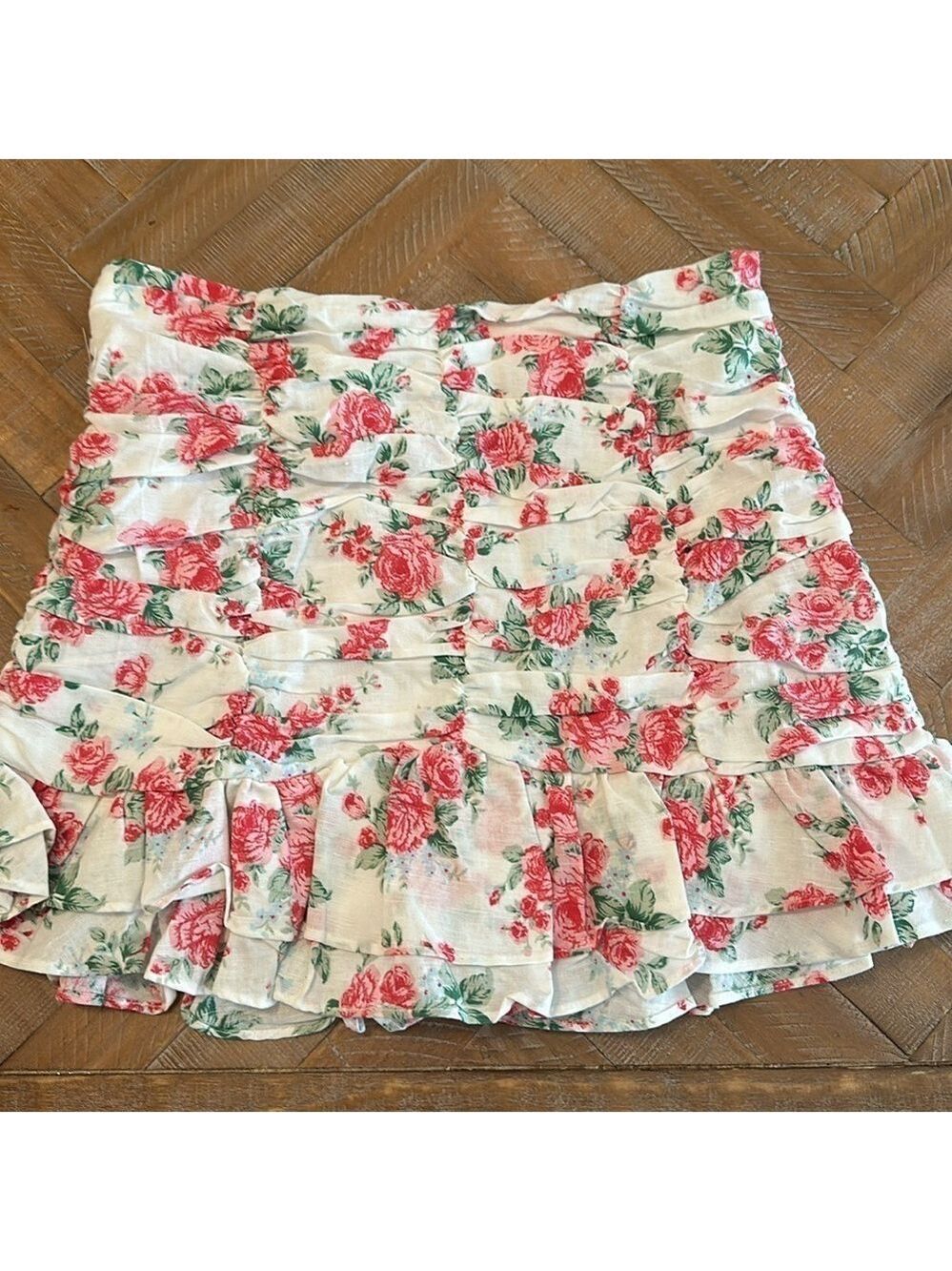 Endless Rose Revolve Linen Ruched Draped Ruffle Hem Mini Skirt - Picture 11 of 16